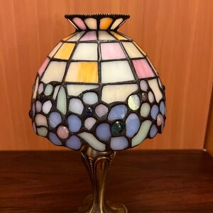 PartyLite Hydrangeas Tiffany Style Stained Glass Tea lite Lamp Candle Holder 11"